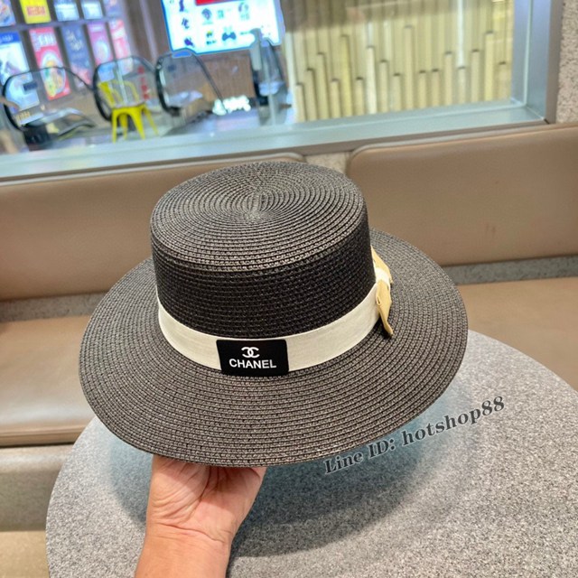 CHANEL專門店新款香奈兒蝴蝶結草編遮陽草帽沙灘風 mmyj3290